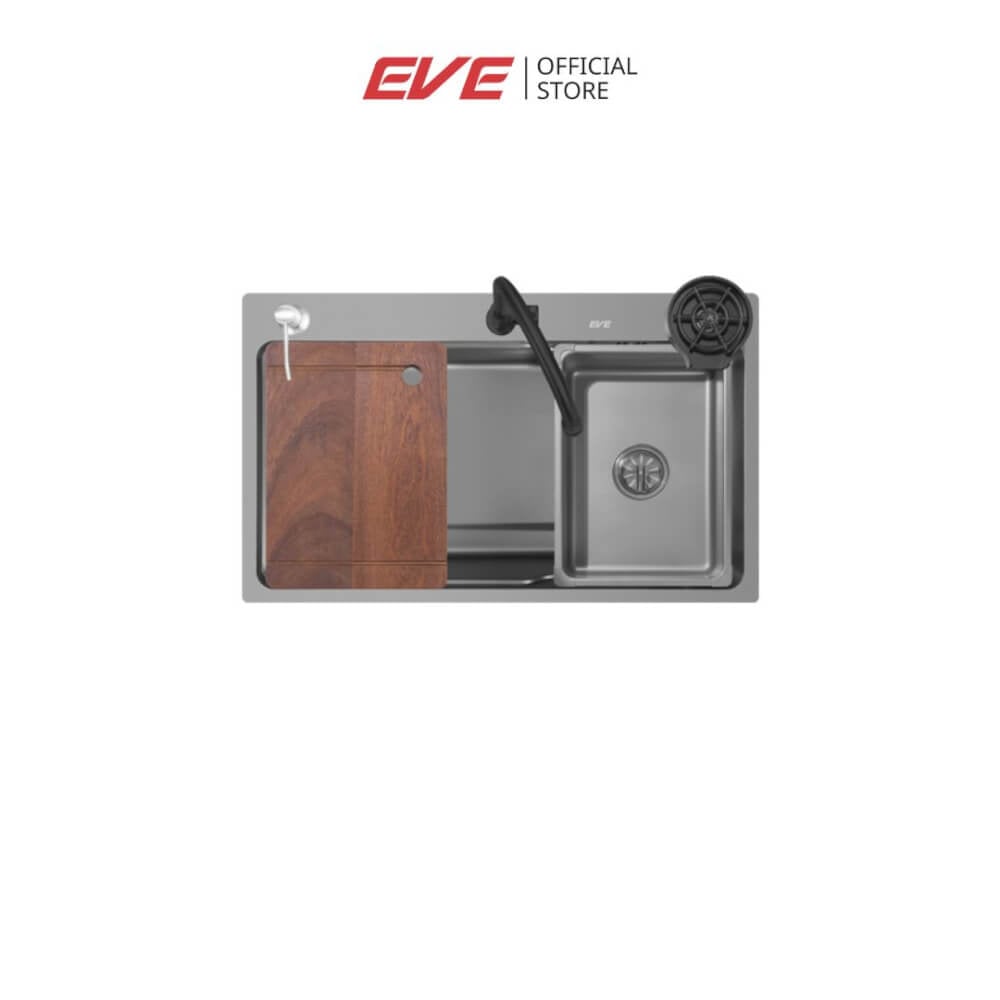 ซิงค์ล้างจาน 1 หลุม EVE ELITE 800/490 ขนาด 80 ซม. สีเทาไทเทเนียม พร้อมอุปกรณ์เสริม 